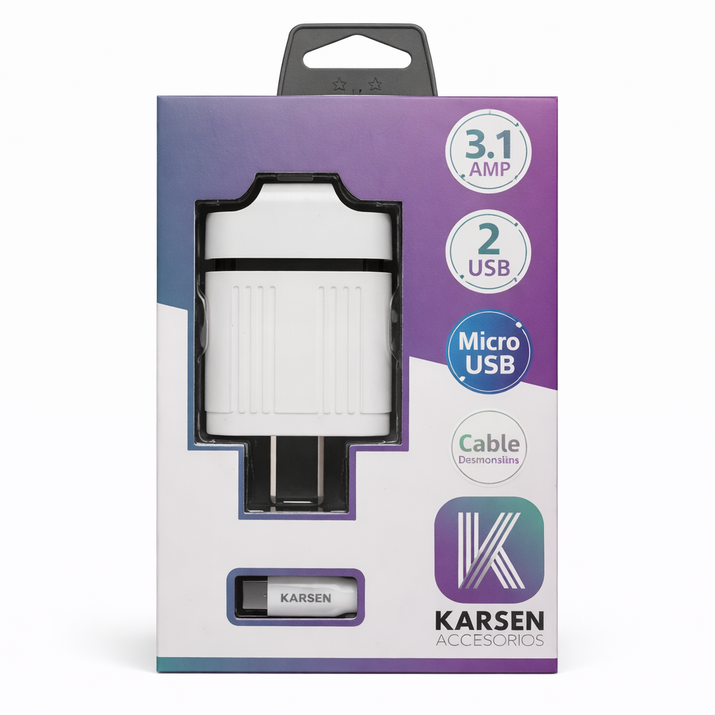 CARGADOR 2 USB A CON CABLE MICRO 3.1A CAR-3150