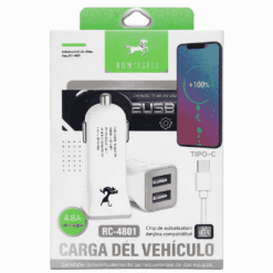CARGADOR 2 USB A CON CABLE TIPO C AUTO RC-4801