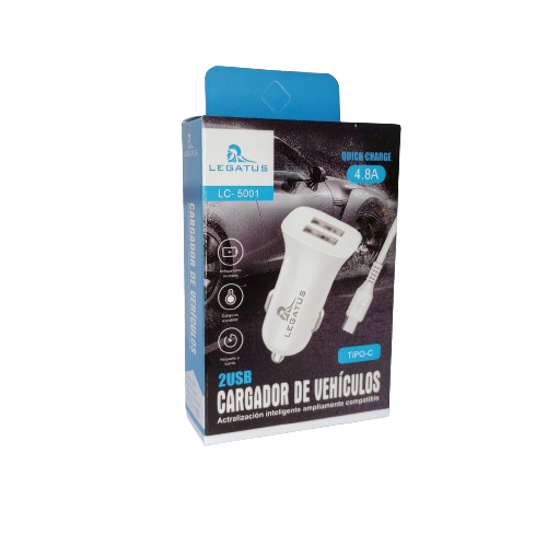 CARGADOR AUTO ADAPTADOR TIPO C 2 USB LC-5001 LEGATUS