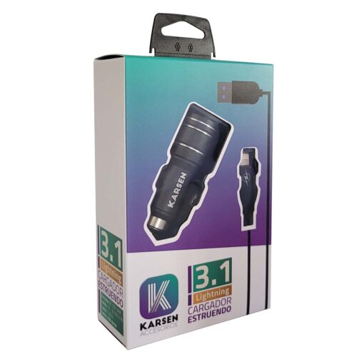CARGADOR AUTO IPHONE (2USB) 3.1 ESTRUENDO KARSEN