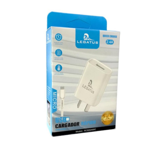 CARGADOR 2.4A MICRO USB CABLE DESMONTABLE LEGATUS