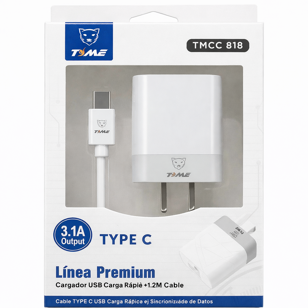 CARGADOR 2 USB A CON CABLE TIPO C 3.1A TMCC818