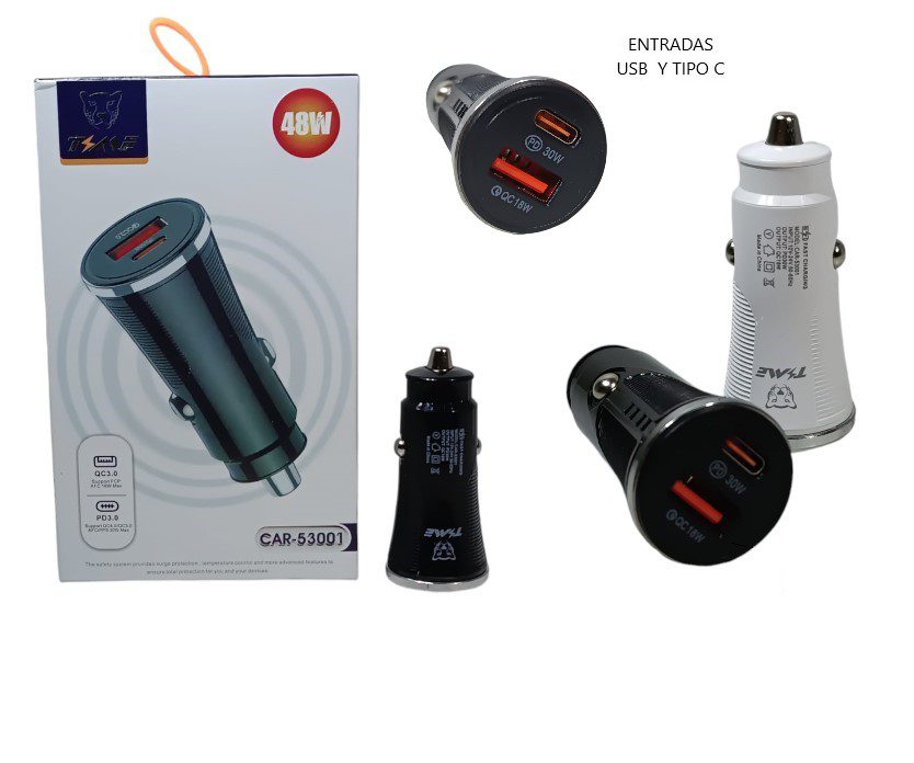 ADAPTADOR AUTO TIPO C + USB 3.0 48W CAR-53001 - Imagen 2
