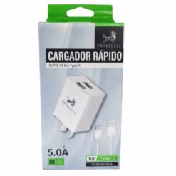 CARGADOR 220 TIPO C 5.0A 2USB CABLE DESMONTABLE ROYALCELL RC5005000A