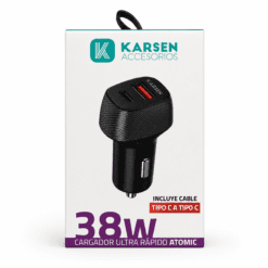 CARGADOR DE AUTO ATOMIC 38W USB/C CON CABLE TIPO C