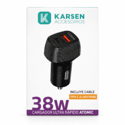 CARGADOR AUTO 2 USB A/C CON CABLE IPHONE 38W ATOMIC