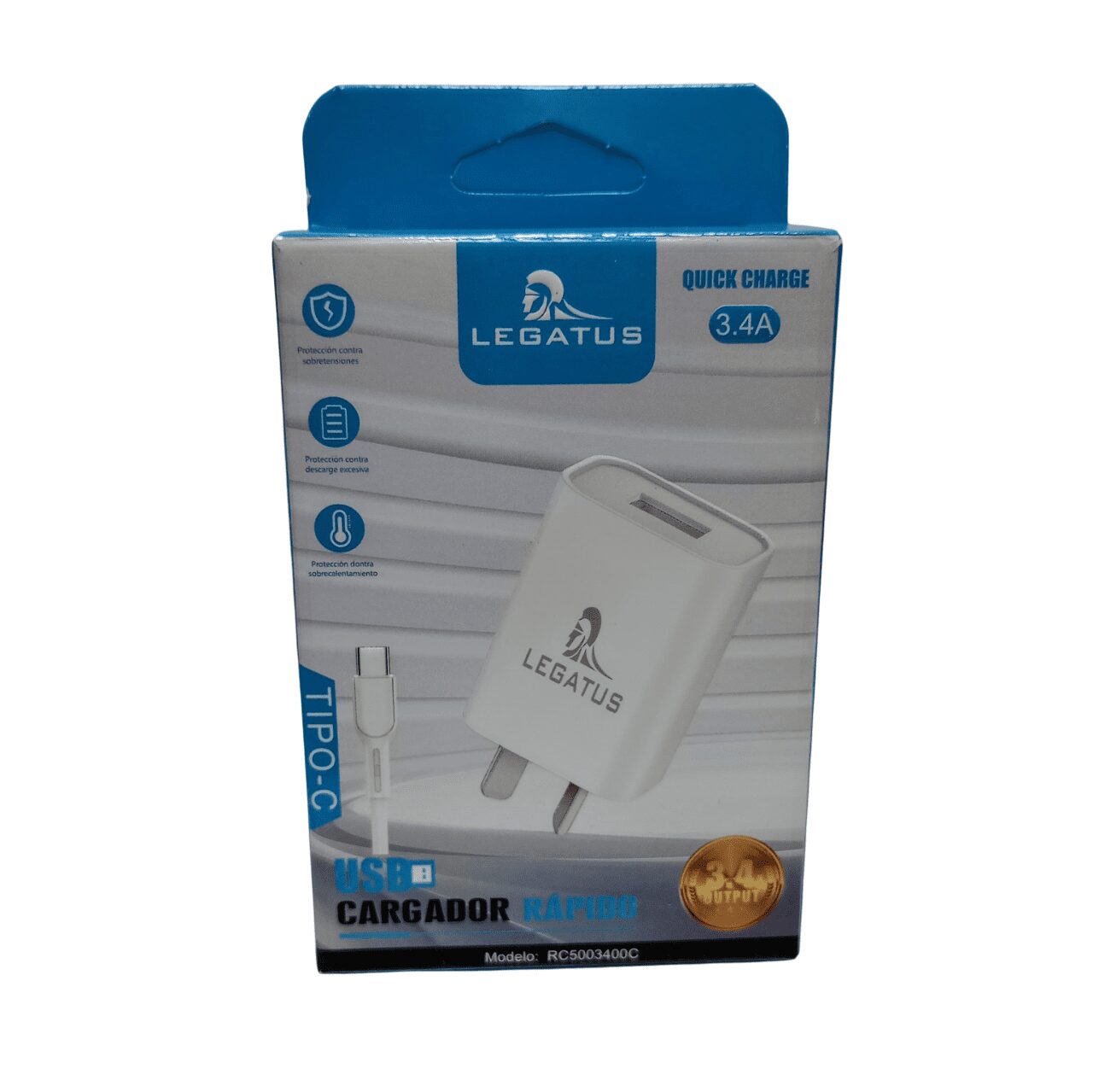 CARGADOR 3.4A TIPO C CABLE DESMONTABLE LEGATUS RC5003400C