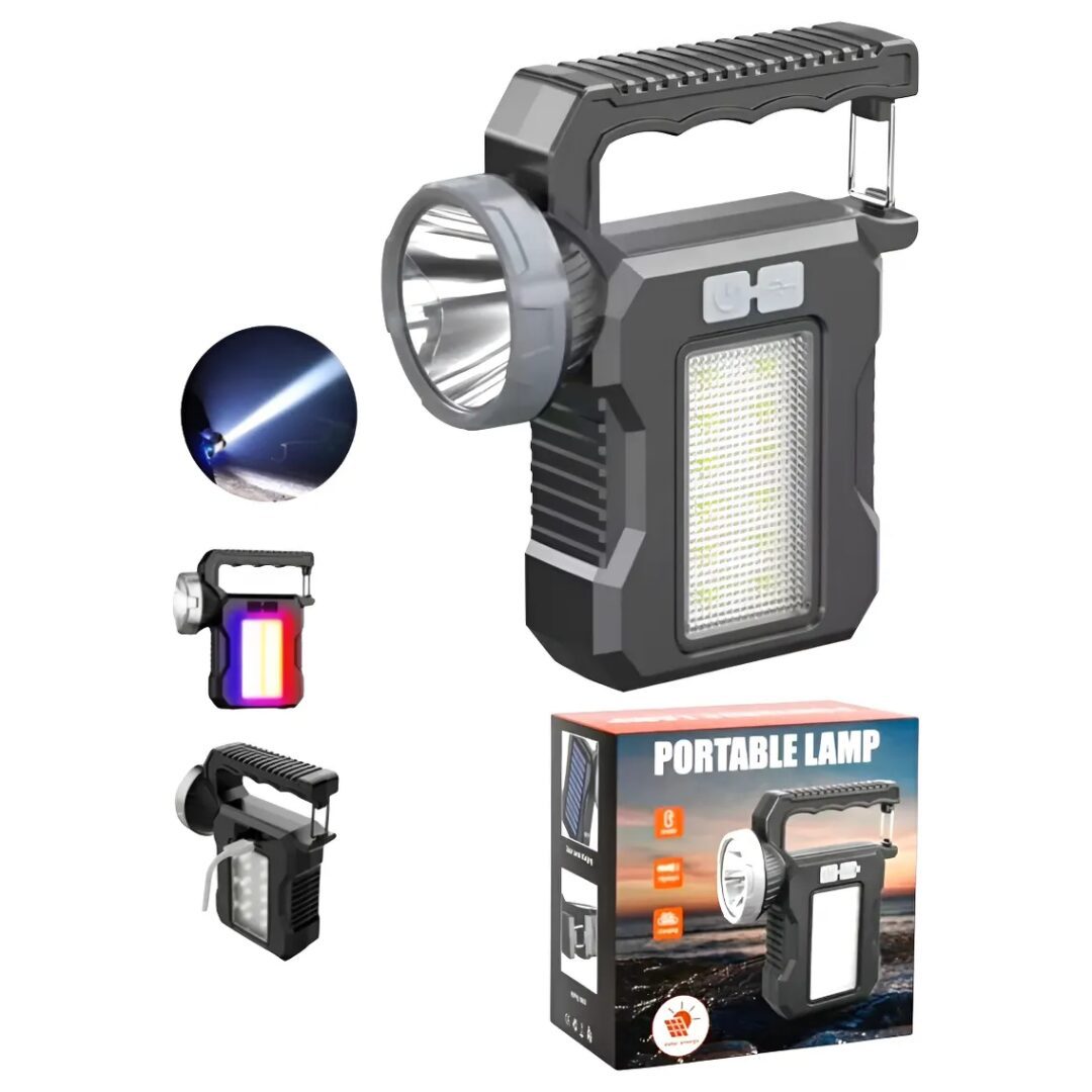 LINTERNA LED RECARGABLE CON MANIJA Y REFLECTOR SOLAR ILU0120 - Imagen 2