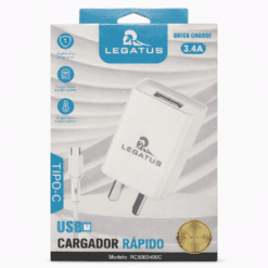 CARGADOR USB A CON CABLE TIPO C 3.4A LEGATUS DESARMADO RC5003400C