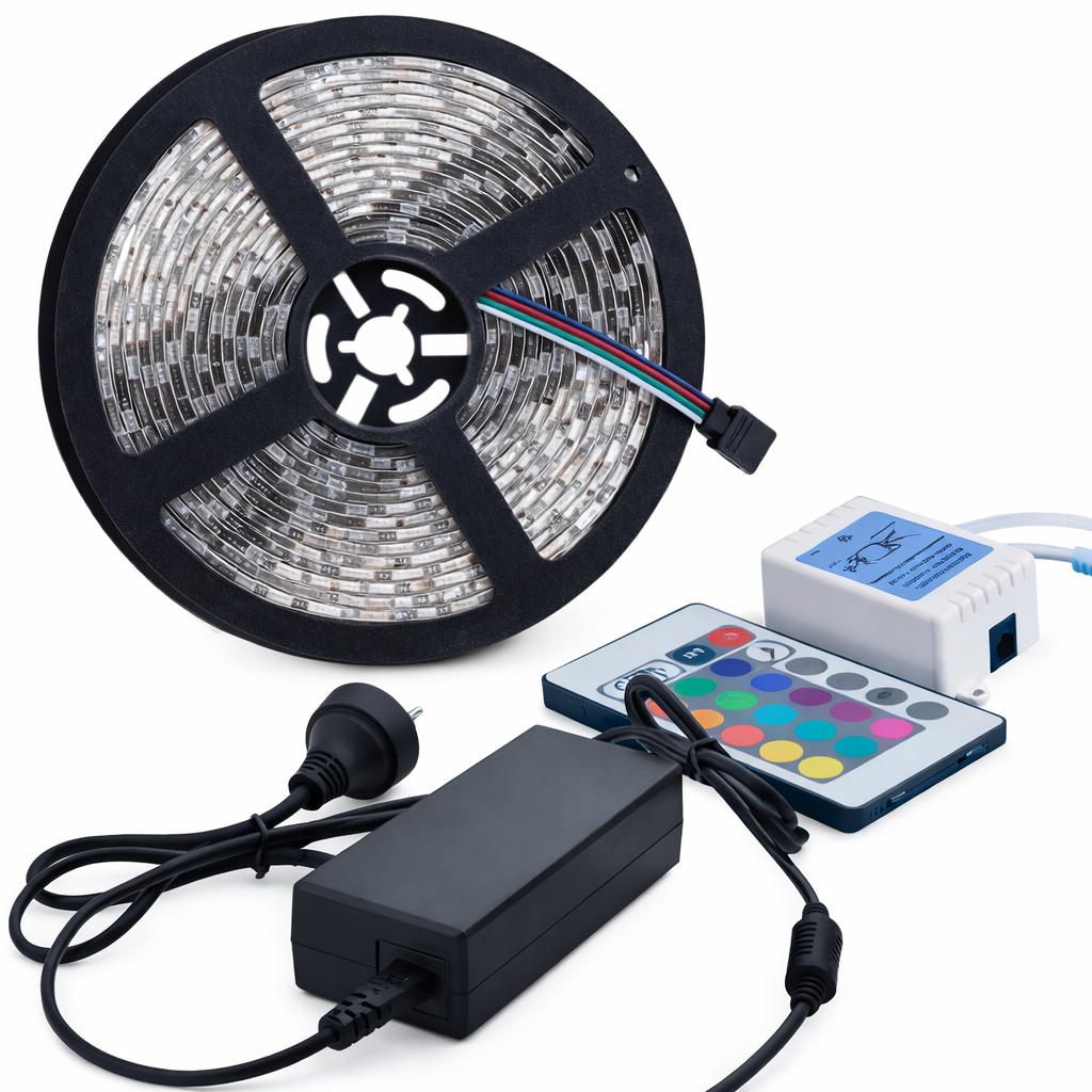 TIRA LED 5050 RGB CON FUENTE Y CONTROL (5 mts) LED-83094