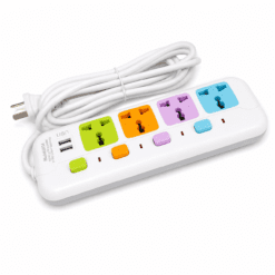 ZAPATILLA MULTICOLOR / 4 ENTRADAS + 2 USB 10A 2500W H-356
