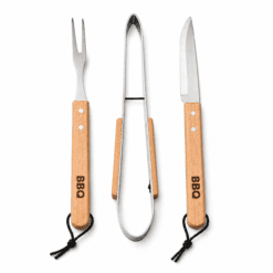 KIT ASADOR 3 PIEZAS CON MANGO DE MADERA 0656
