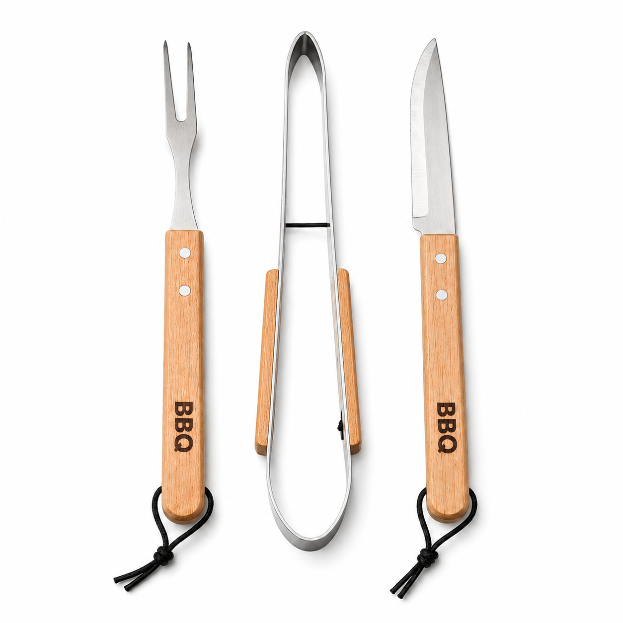 KIT ASADOR 3 PIEZAS CON MANGO DE MADERA 0656