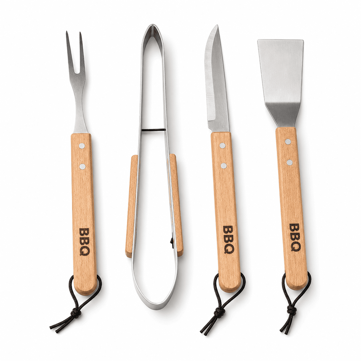 KIT ASADOR 4 PIEZAS C/MANGO DE MADERA 0657