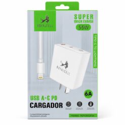 CARGADOR USB A/C Y CABLE TIPO C A IPHONE 55W DESARMADO RC9006000A