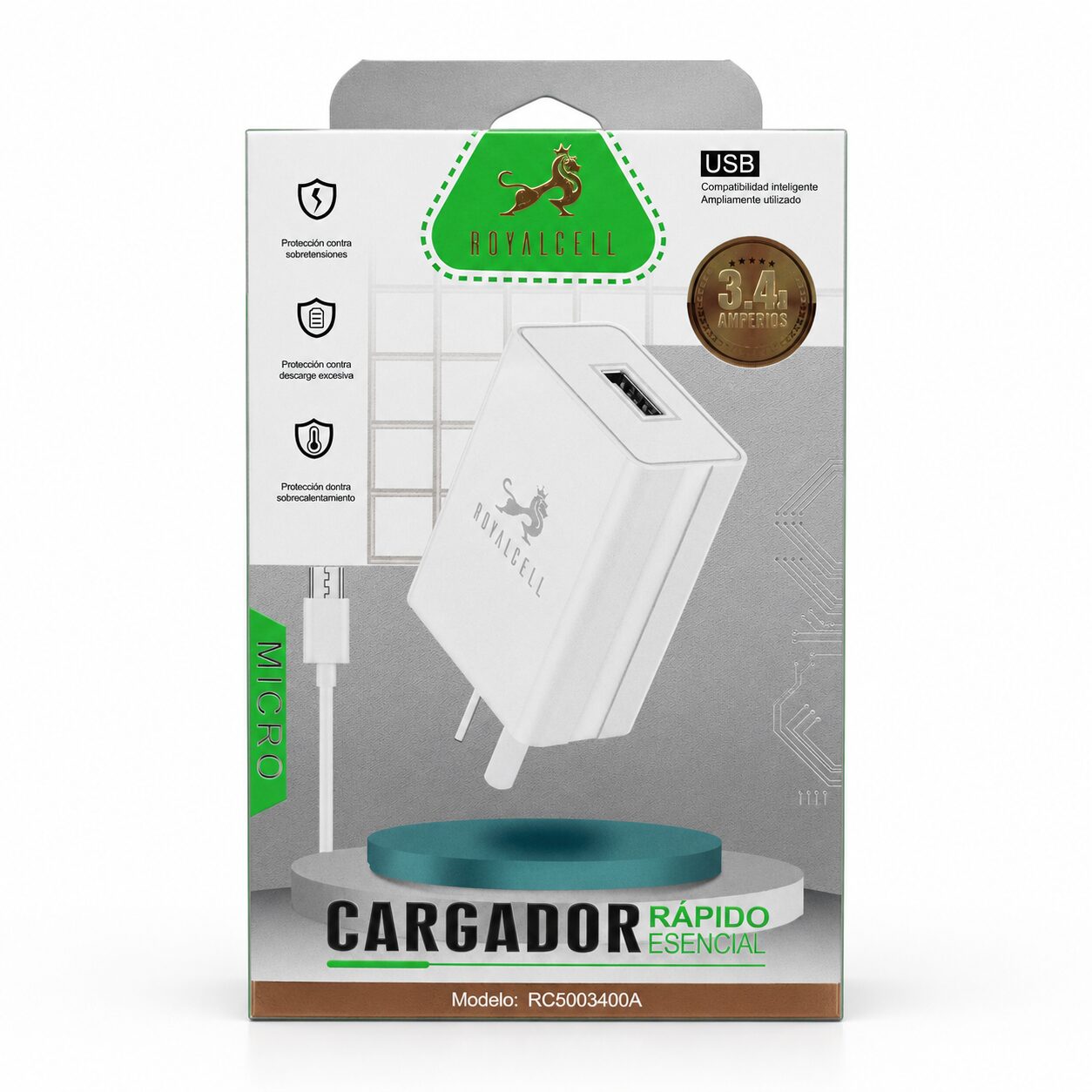 CARGADOR USB A CON CABLE MICRO 3.4A DESARMADO RC5003400A
