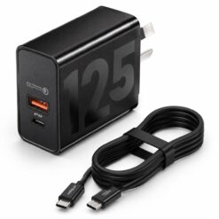 CARGADOR USB A/C 125W PATAS OBLICUAS C/CABLE TIPO C HYTOSHY