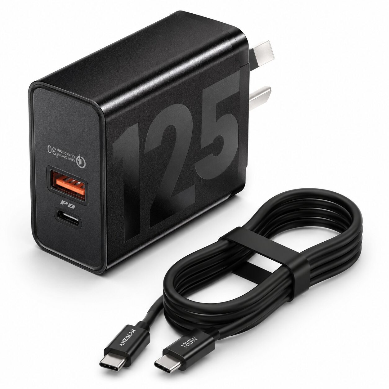 CARGADOR USB A/C 125W PATAS OBLICUAS C/CABLE TIPO C HYTOSHY