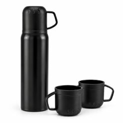 SET DE TERMO 500ML Y TAZAS PARA CAMPING ESTUCHE NARANJA