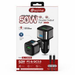 CARGADOR AUTO 2 USB A/C CON CABLE TIPO C 3.0 50W SL-CR098